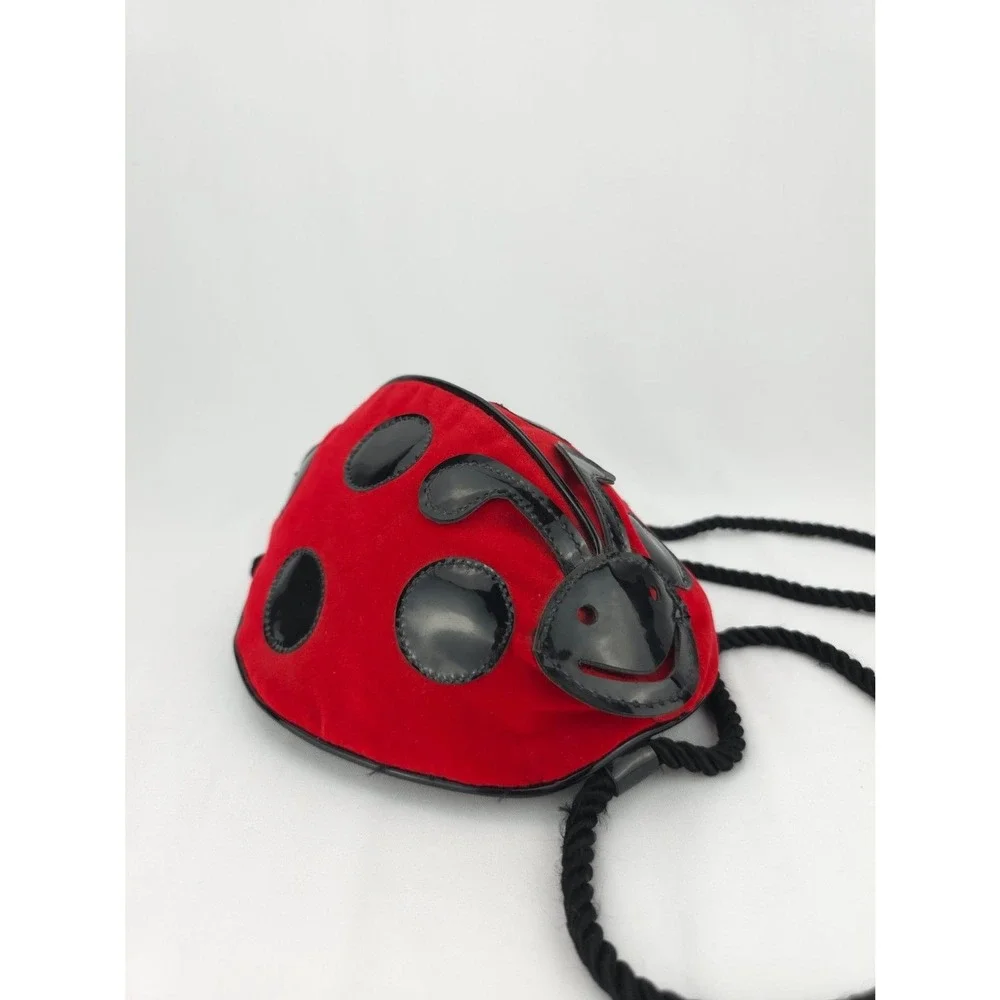 Y2K 90s Velveteen‎ Polka Dot Ladybug Backpack Purse Red Black Zipper
